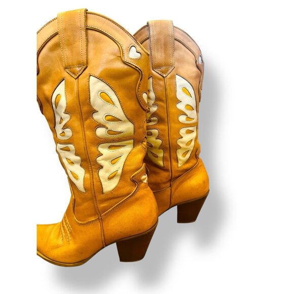 Nine West Butterfly Heart Cowboy Boots Womens Sz 7 Leather Western Riding Shoes - Picture 2 of 16
